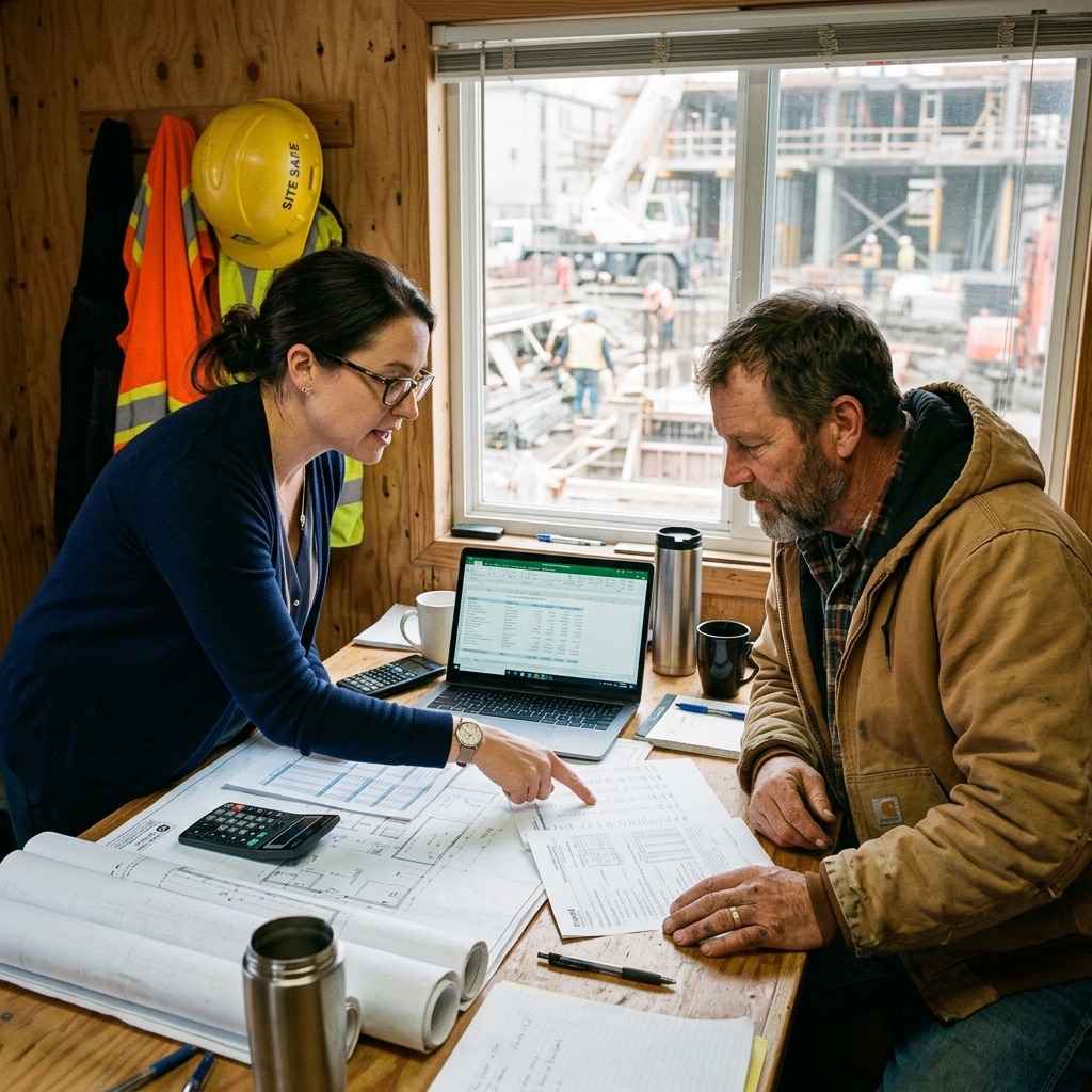 Bookkeeping professional meeting with contractor